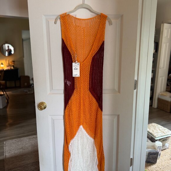 ZARA CROCHETED COLORBOCK TUNIC DRESS WHITE-ORANGE SIZE S | 2712/163 ; NWT - Picture 7 of 7